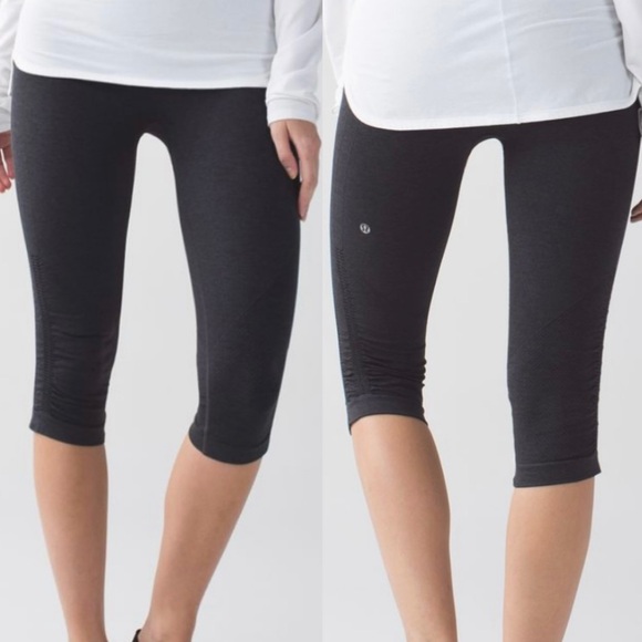 Lululemon In The Flow Crop II Ruched Capri Seamless Leggings Heathered Deep Coal - Picture 1 of 13